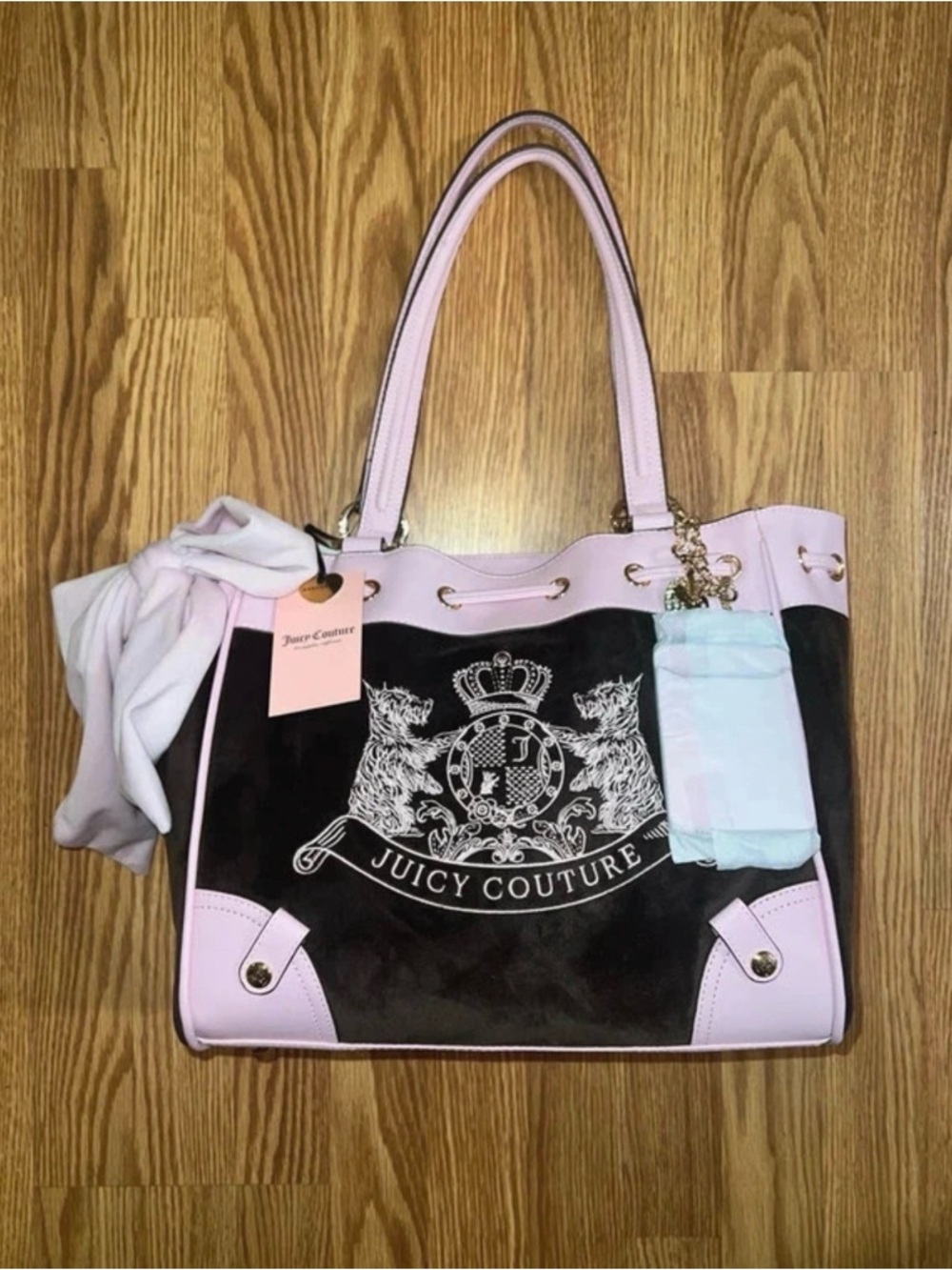 Juicy Couture Classic Scottie Dogs Tote Chocolate Pink Vintage and Trendy Y2K